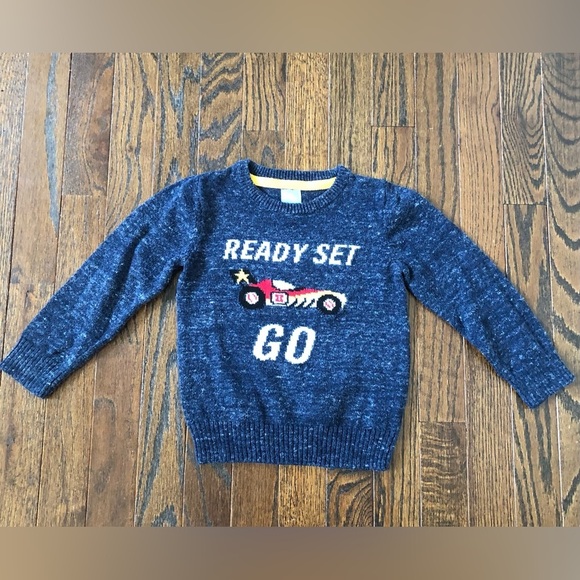 GAP Other - babyGap Boys 2/2T Heathered Navy Blue Knit Crewneck Sweater w/Racing Car - VGUC!